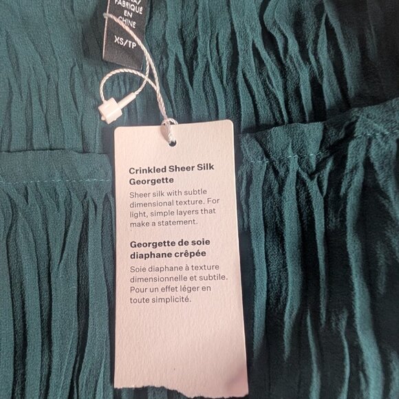 Eileen Fisher | Crinkled Sheer Silk Georgette Bateau Neck Long Top Aegean Green - Picture 8 of 12